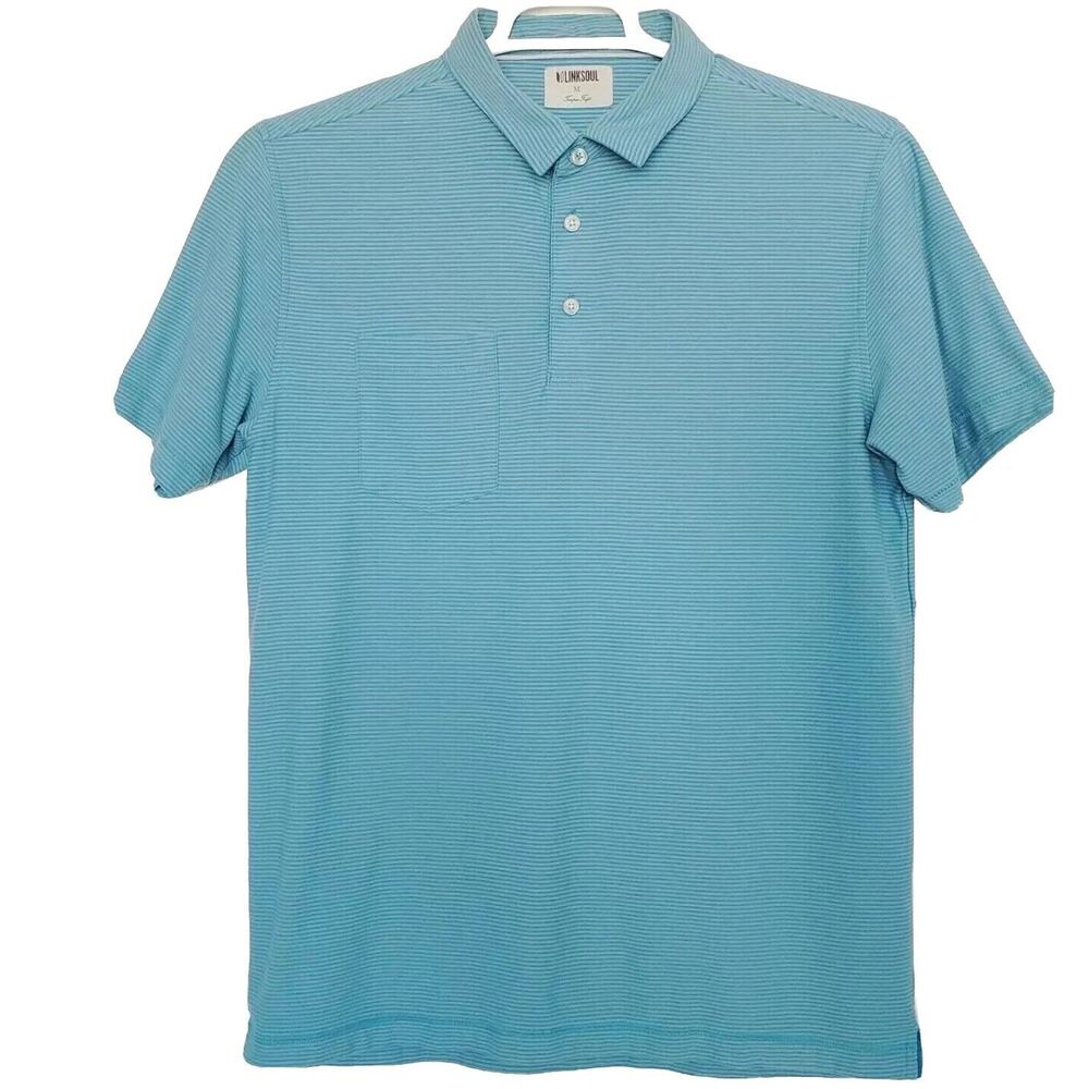 Linksoul (Mens Medium) Tempus Fugit Golf Polo Telluride Golf Shirt Teal‎ Blue